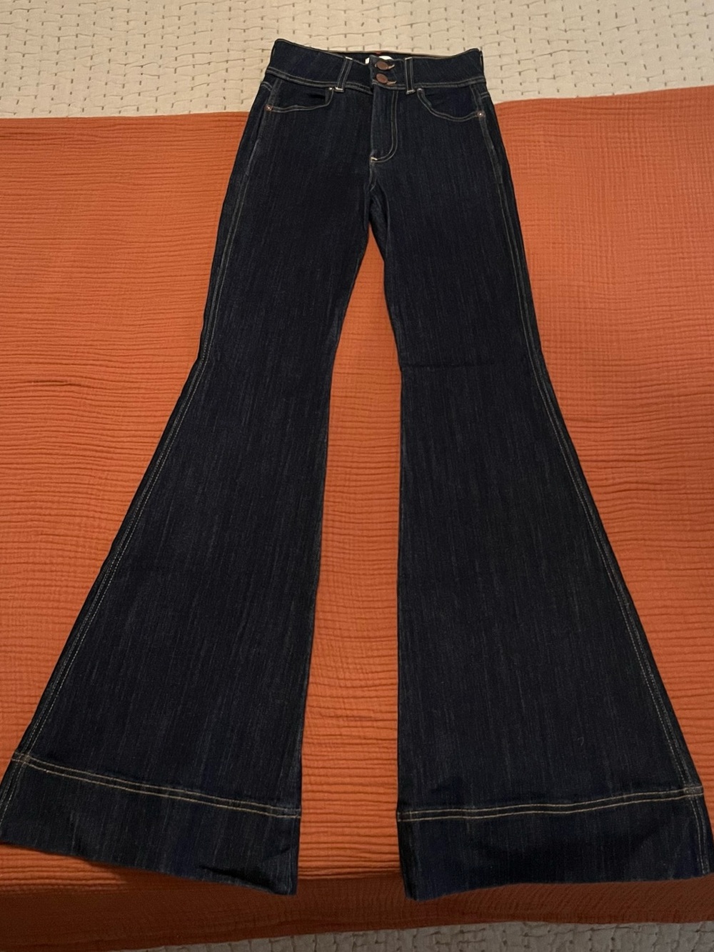 Alice + Olivia Dark Indigo High-Rise Flared Jeans